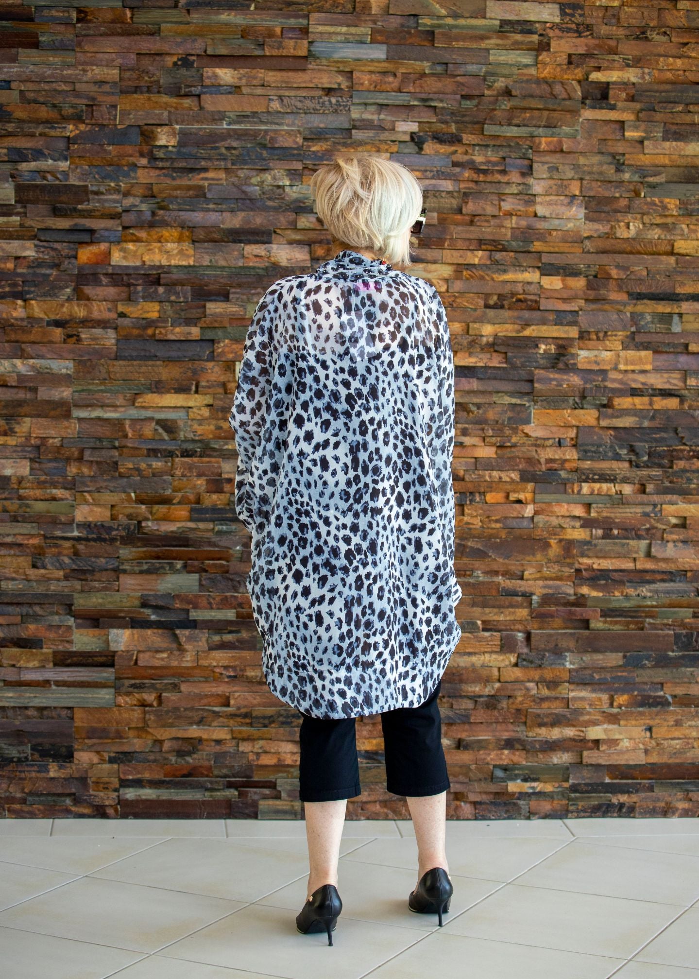 Beaded Cape - Grey Leopard Print