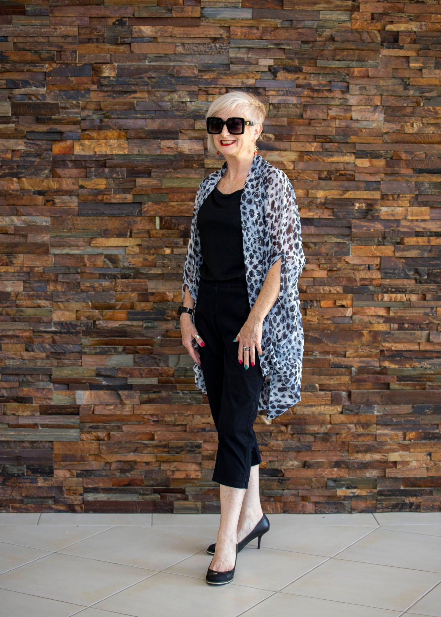 Beaded Cape - Grey Leopard Print