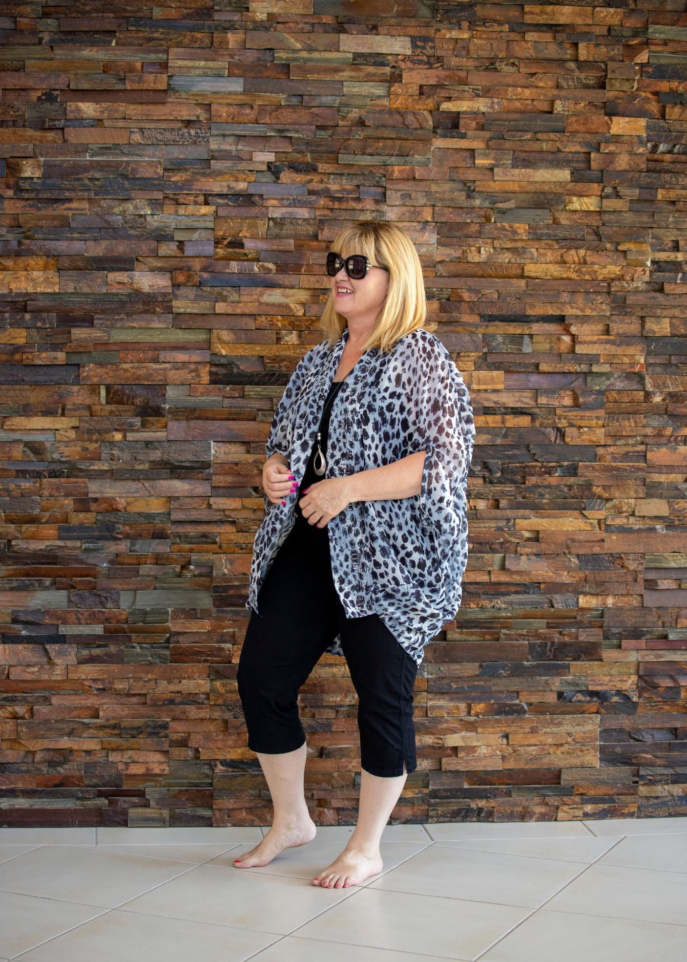 Beaded Cape - Grey Leopard Print
