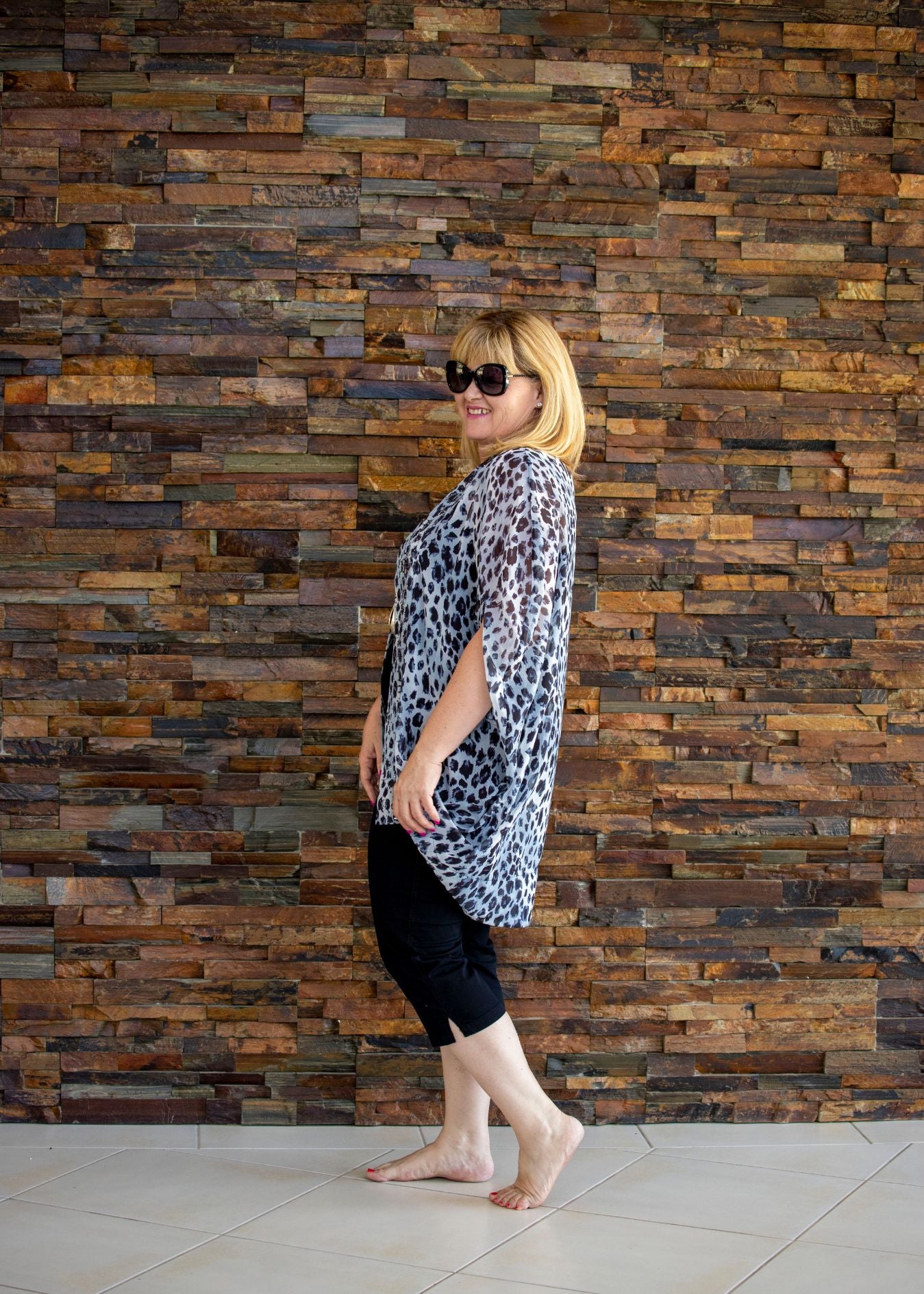 Beaded Cape - Grey Leopard Print