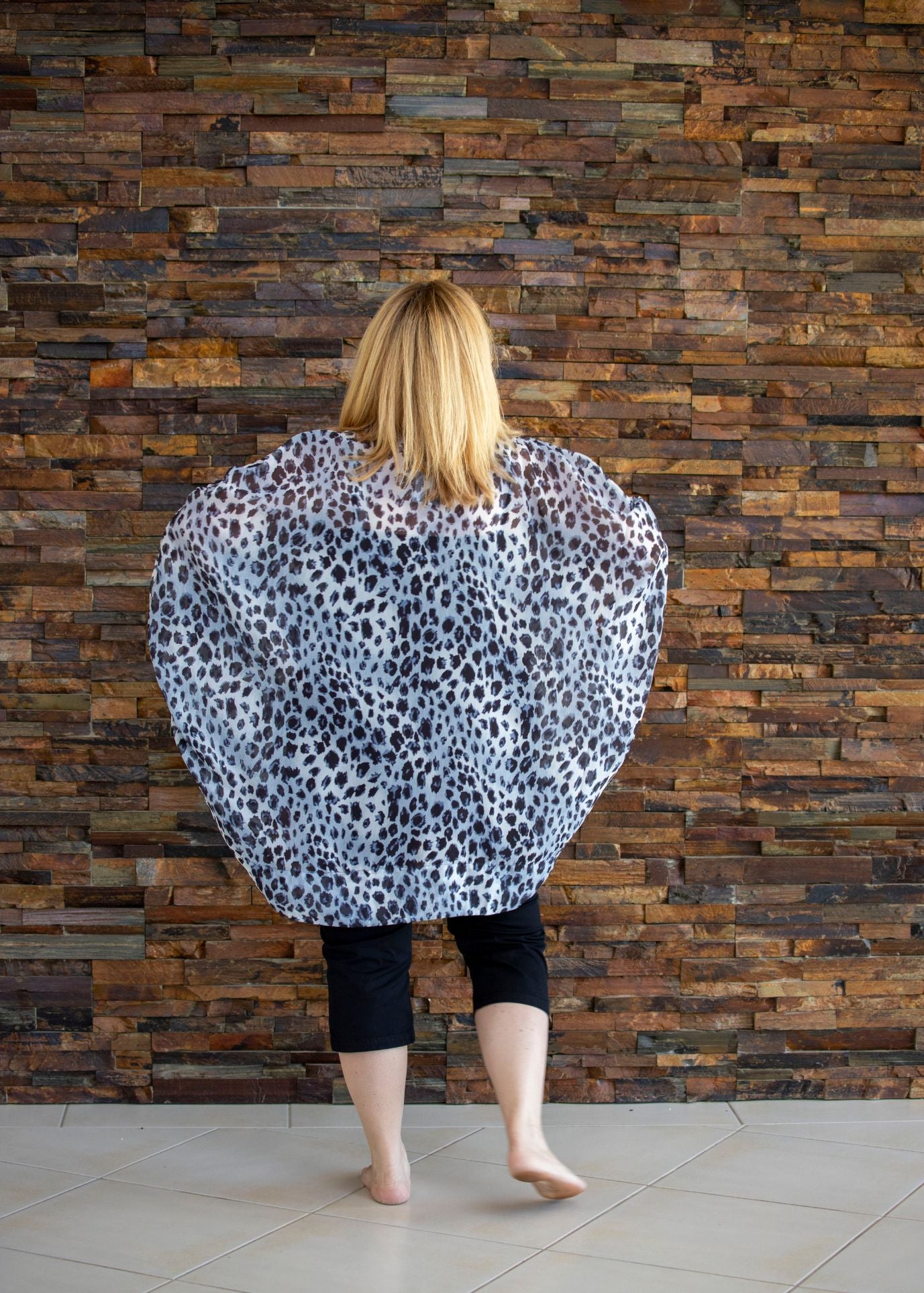 Beaded Cape - Grey Leopard Print
