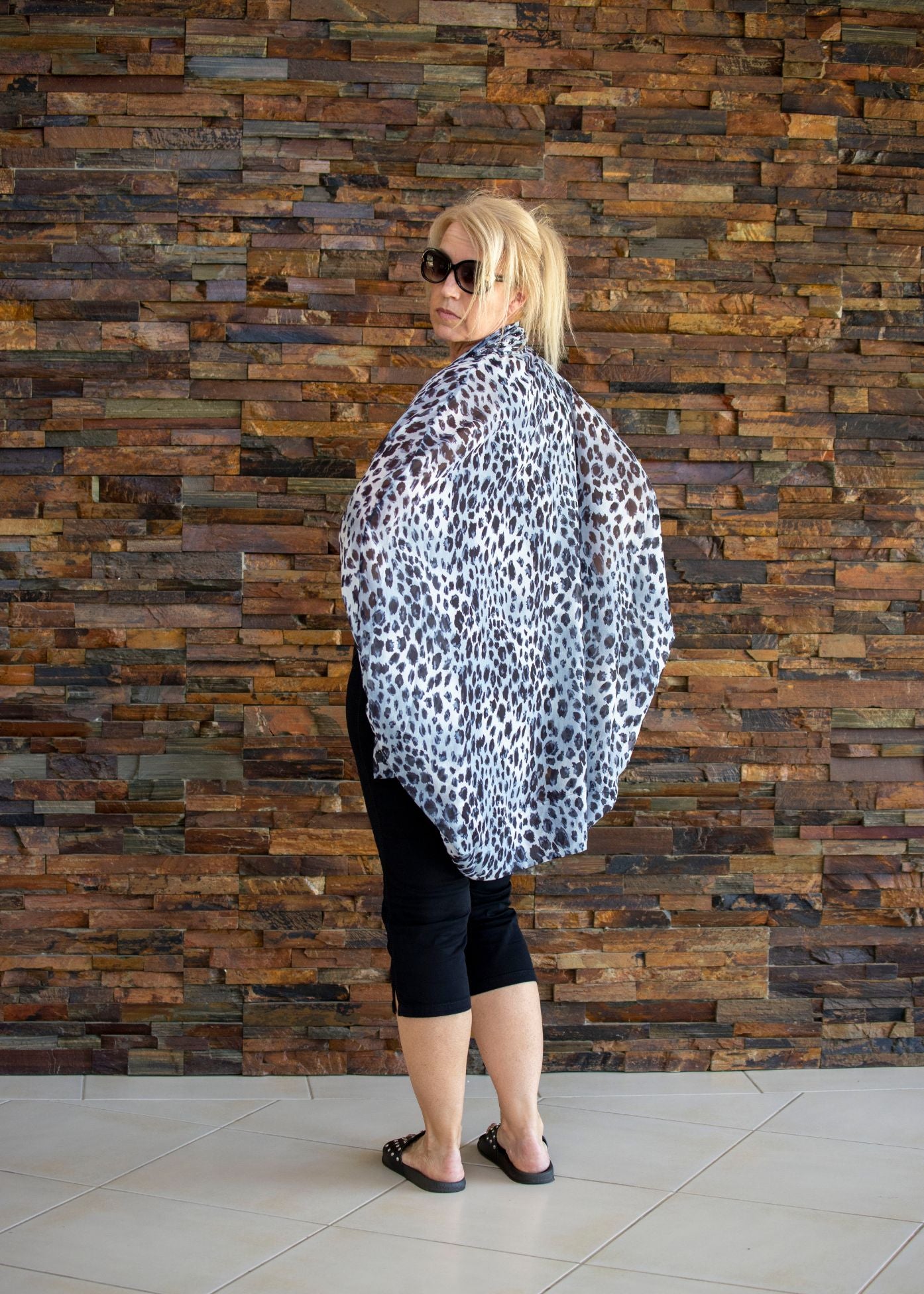 Beaded Cape - Grey Leopard Print