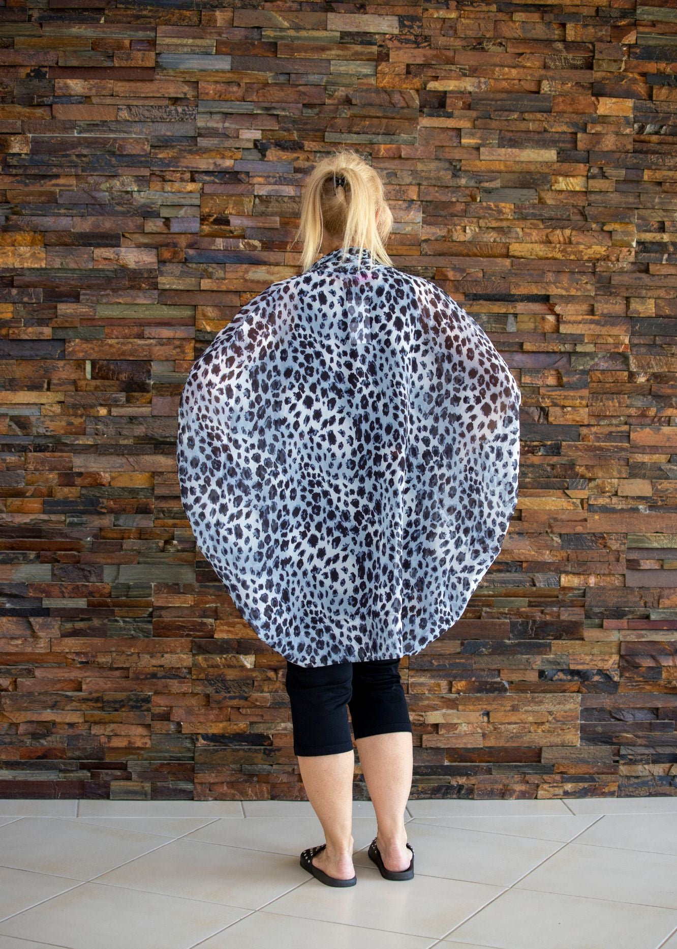 Beaded Cape - Grey Leopard Print