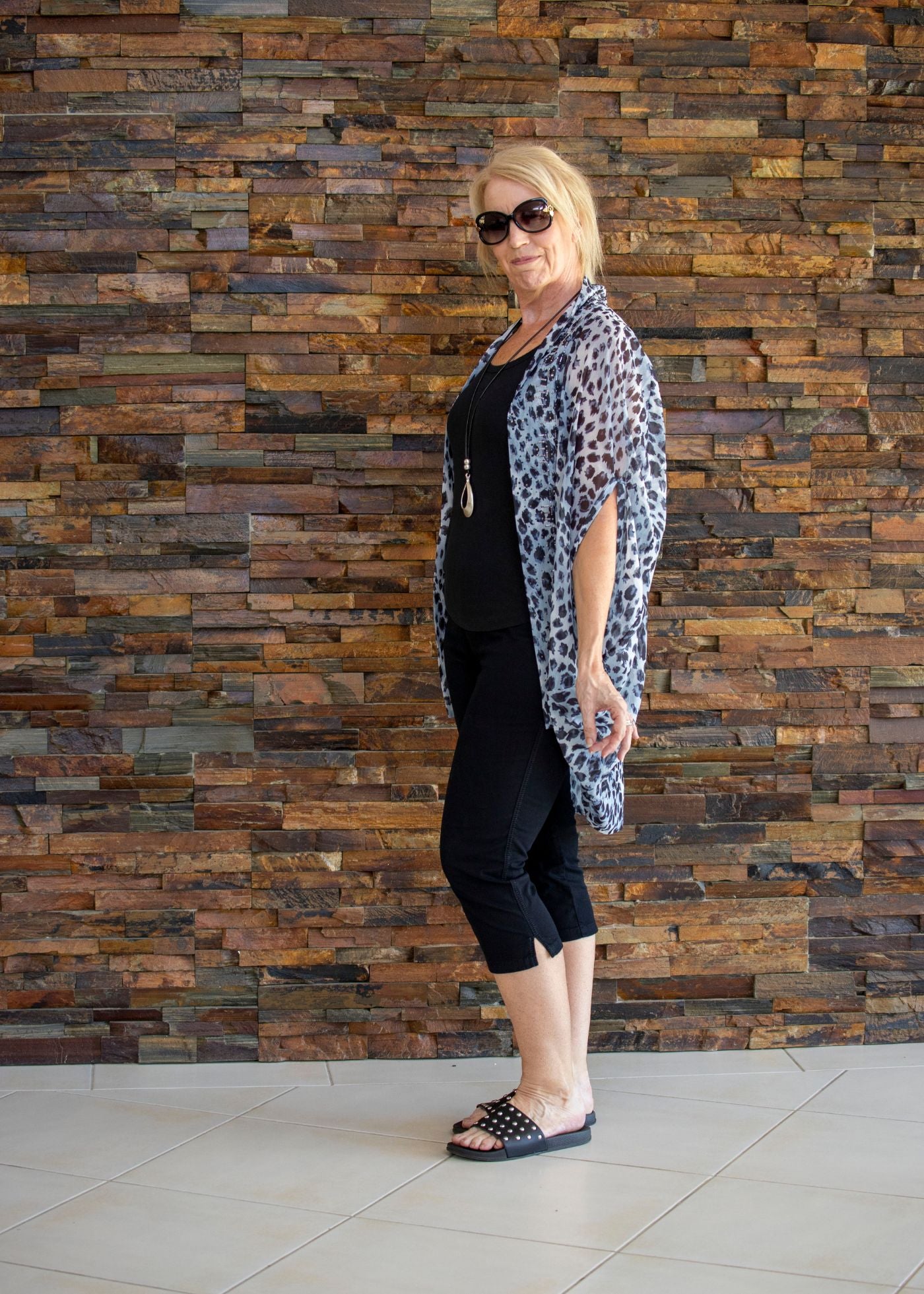 Beaded Cape - Grey Leopard Print