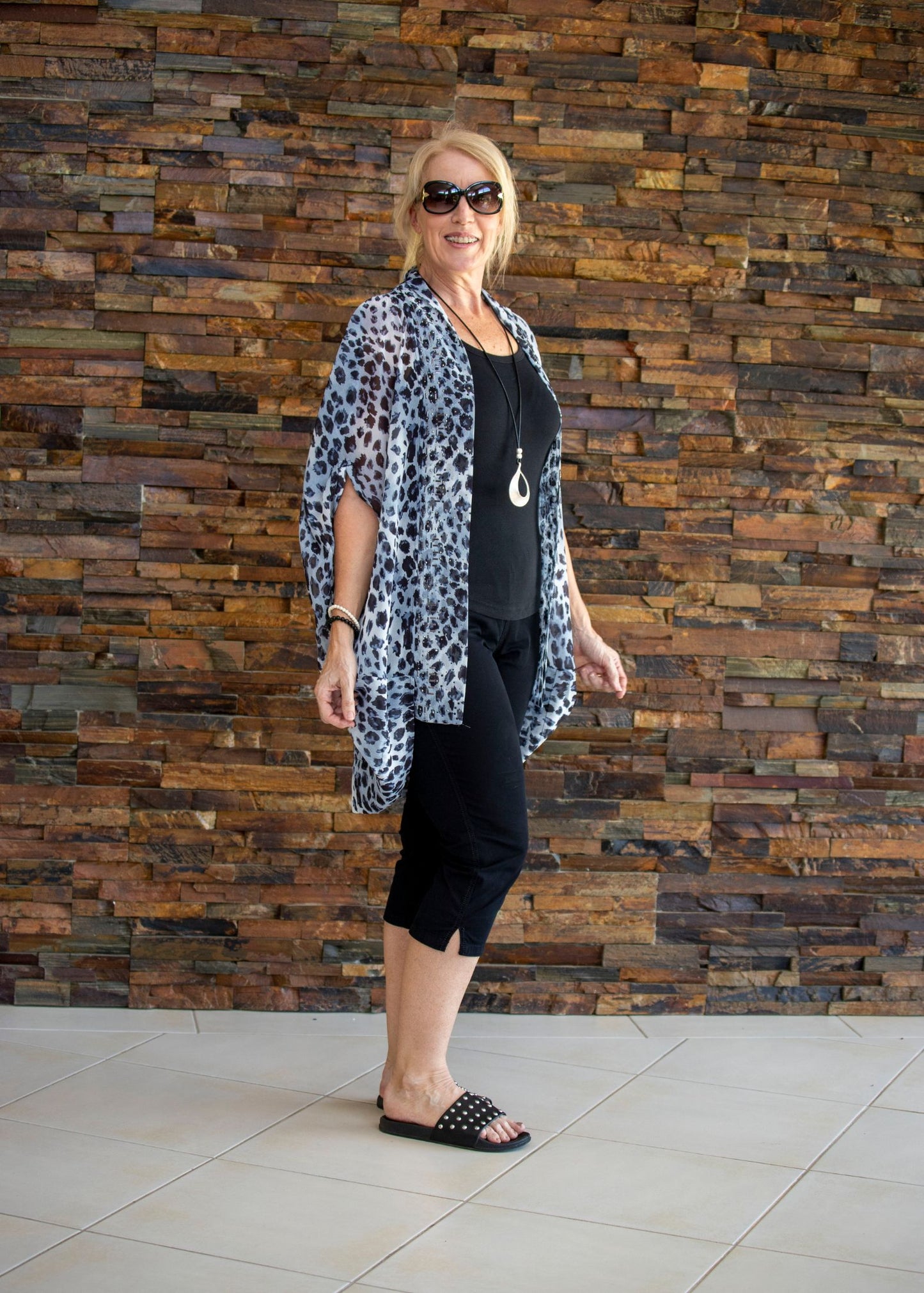 Beaded Cape - Grey Leopard Print