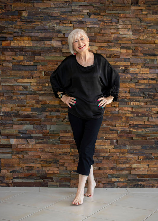 Elasticated Sleeve Tee - Black
