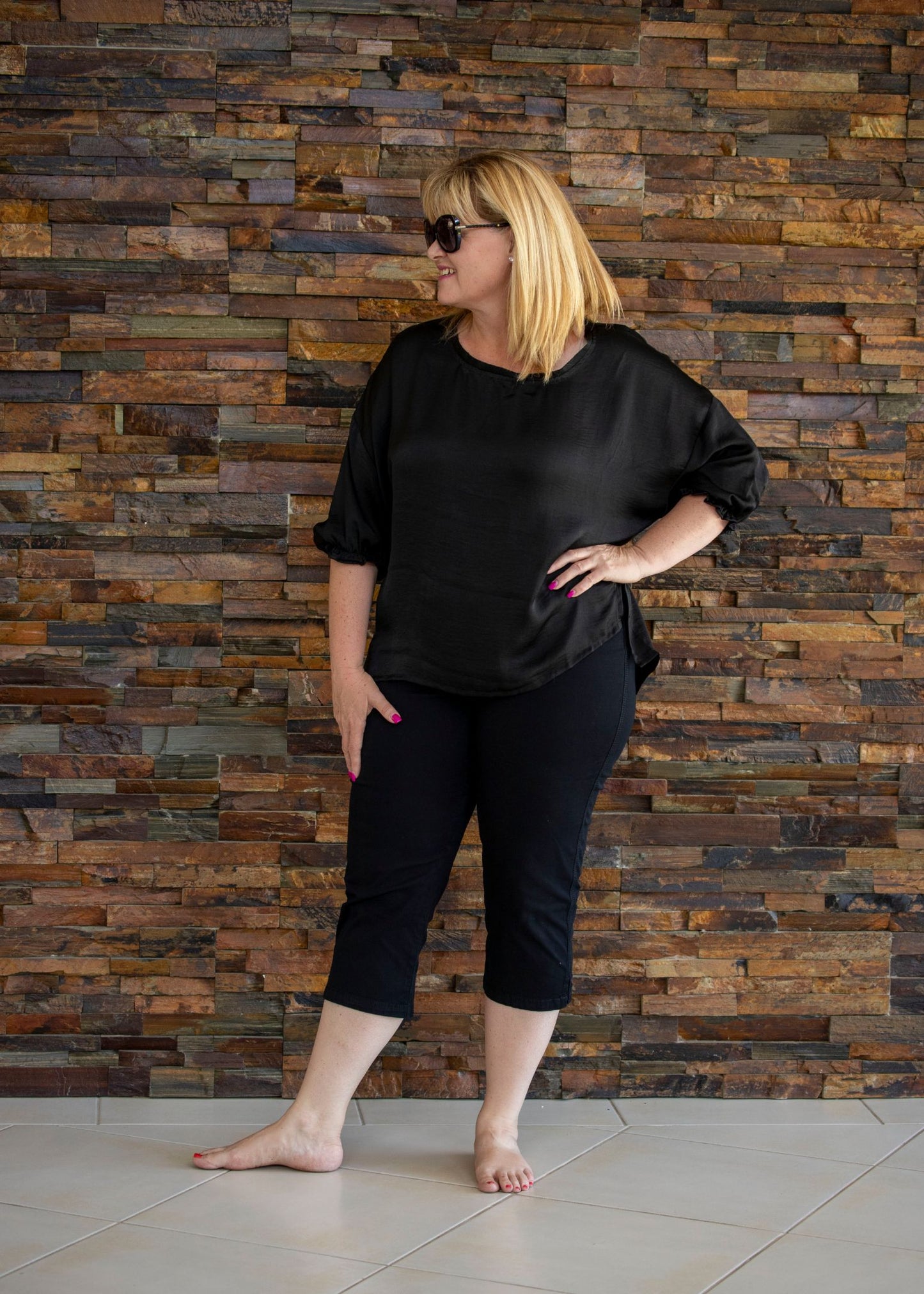 Elasticated Sleeve Tee - Black