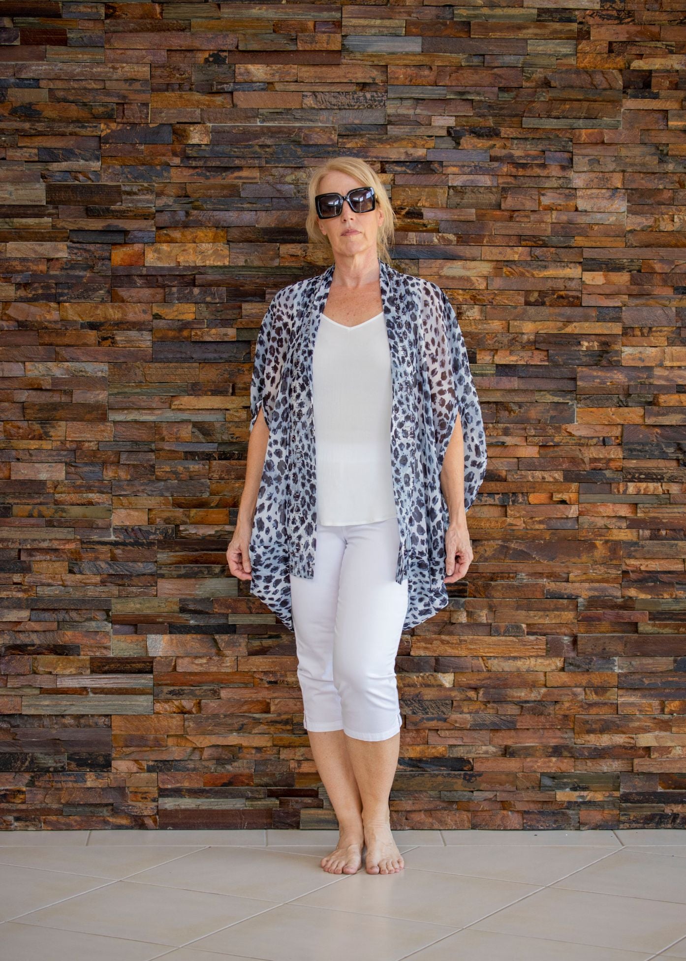 Beaded Cape - Grey Leopard Print