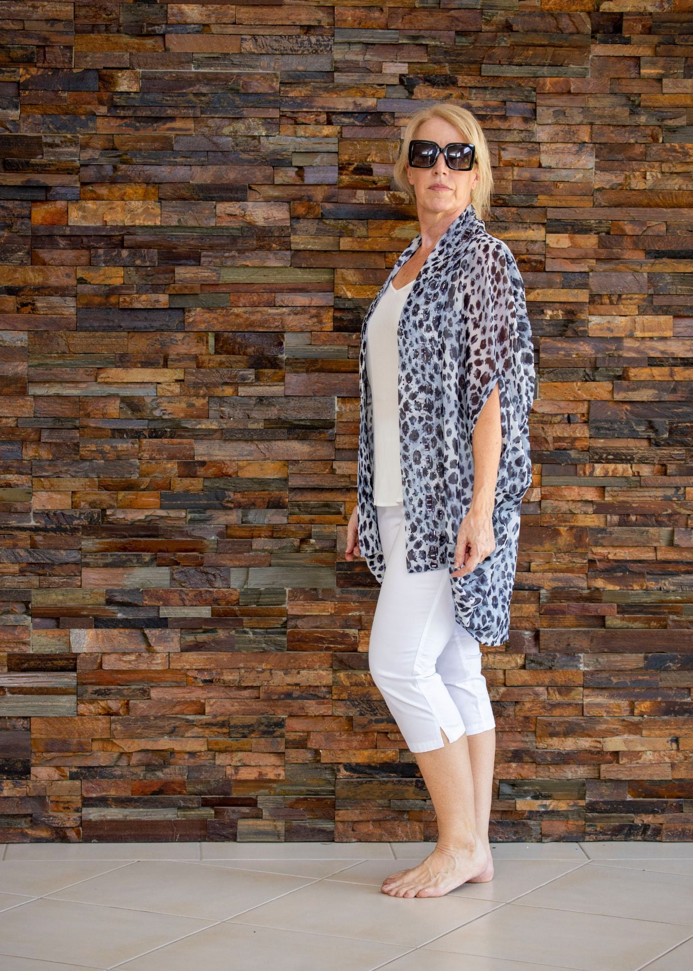 Beaded Cape - Grey Leopard Print
