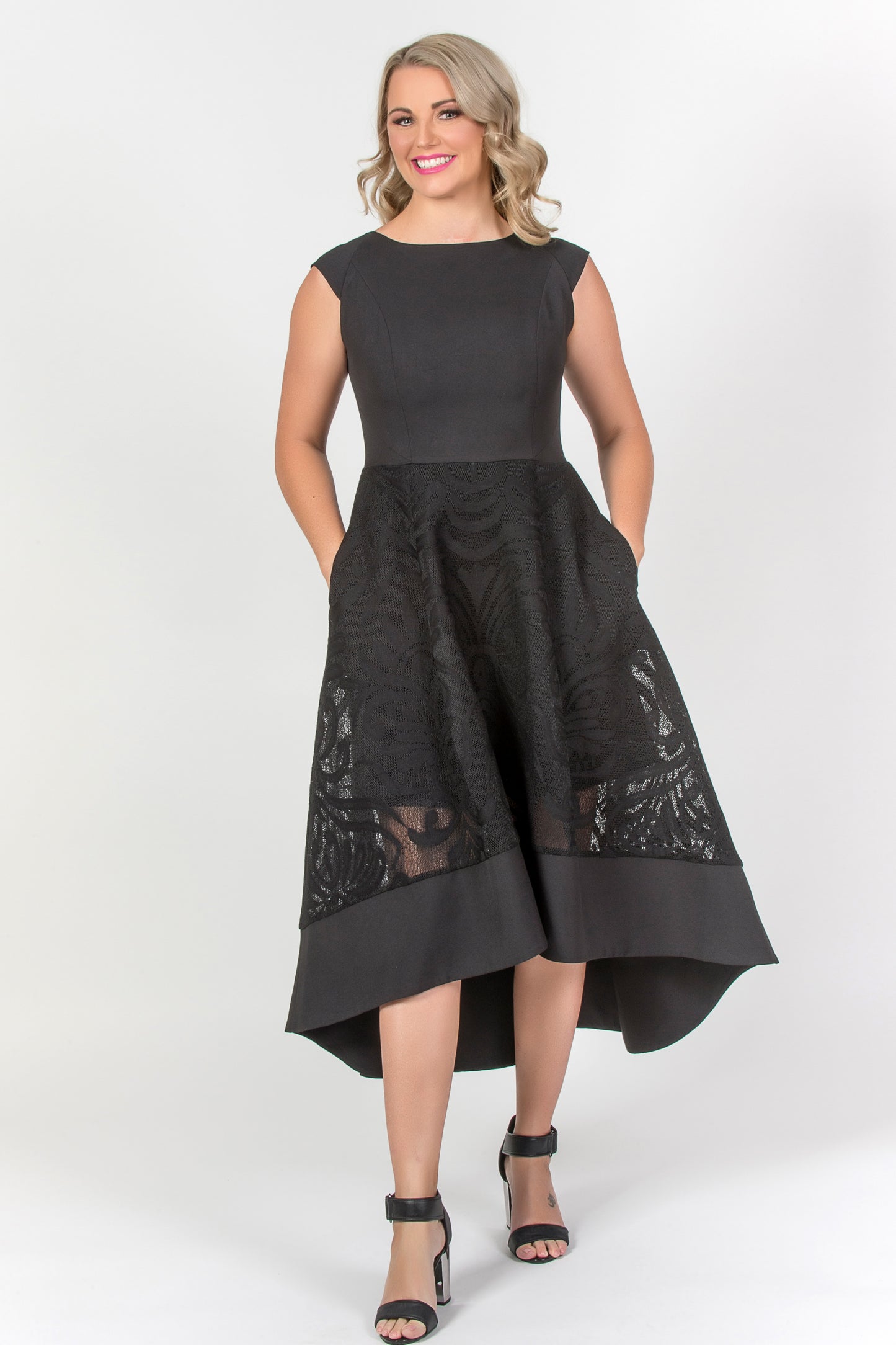 Bonded Lace Dress - Black