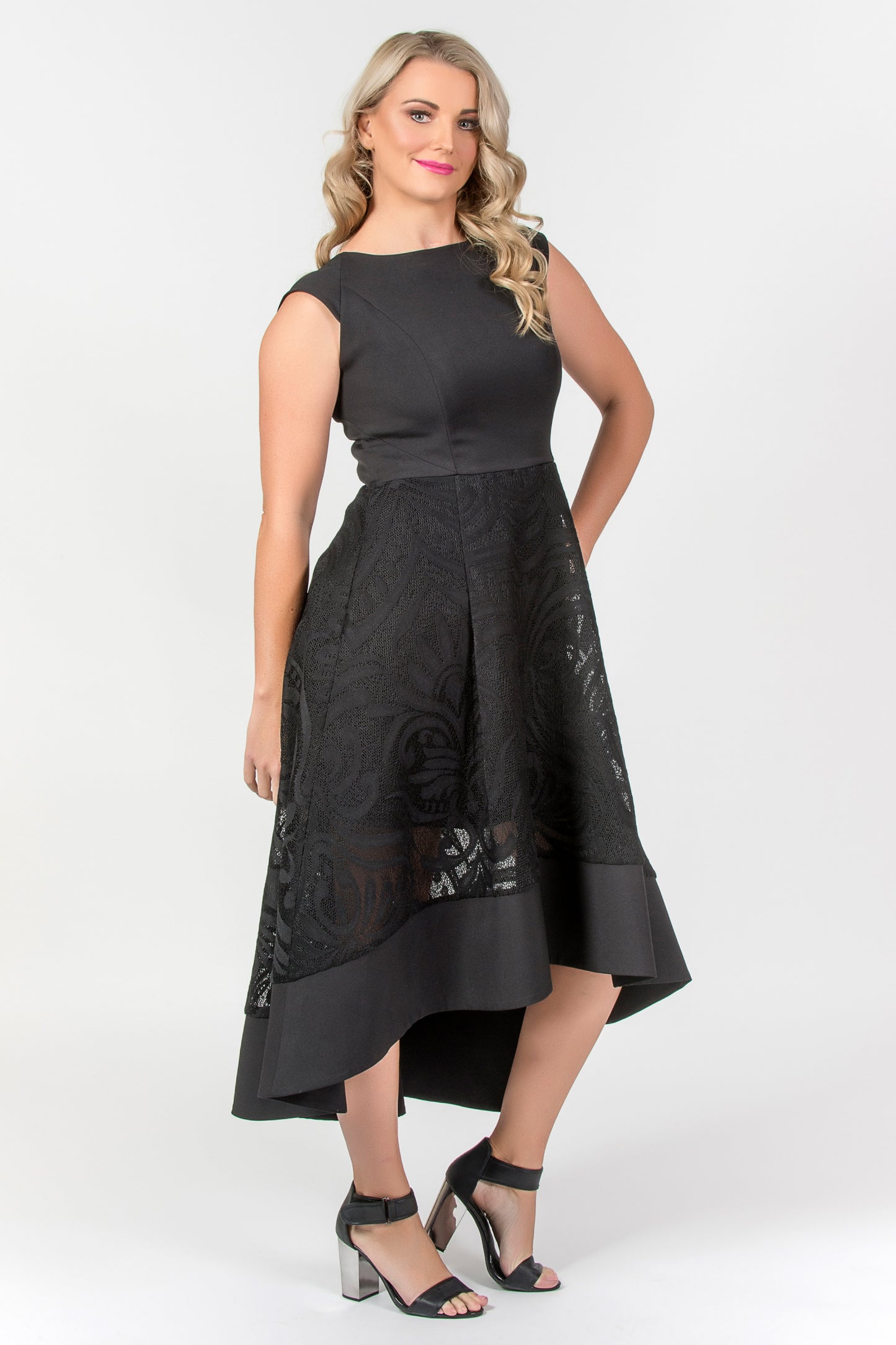 Bonded Lace Dress - Black