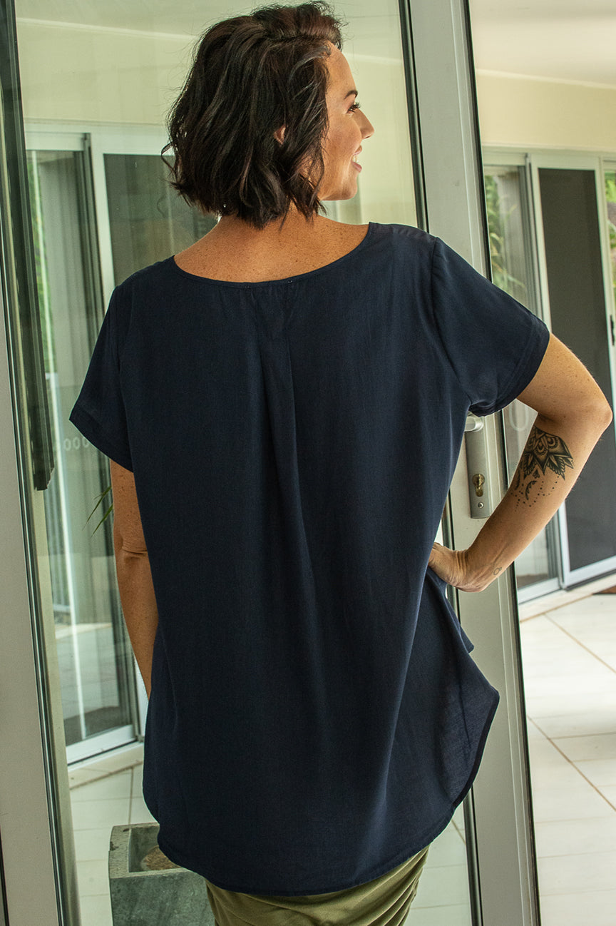 Pleat Front  Top - Navy