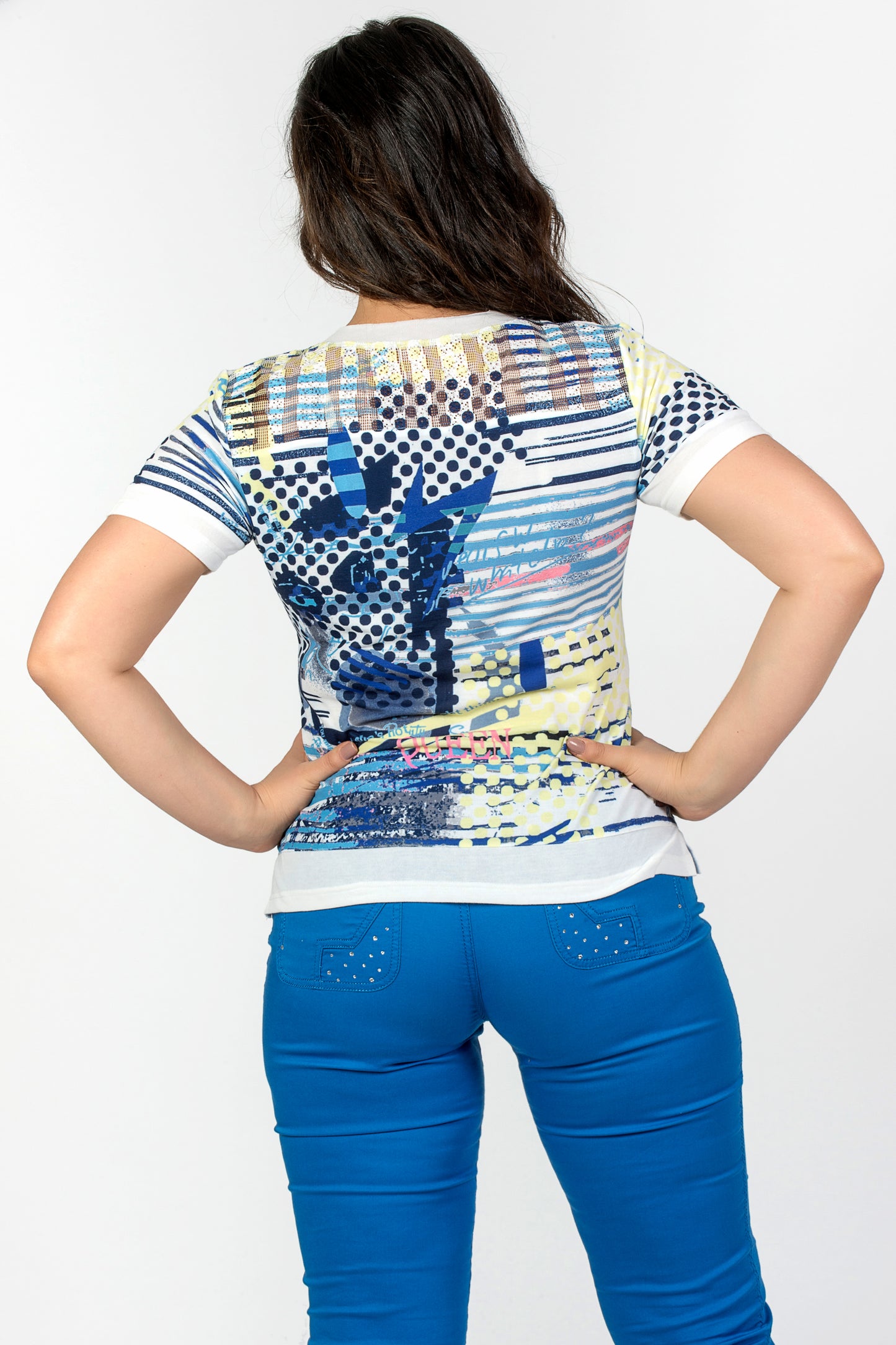 Writing Print Top - Navy