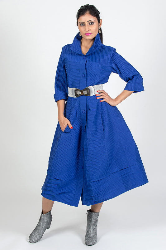 Pintuck Dress - Cobalt