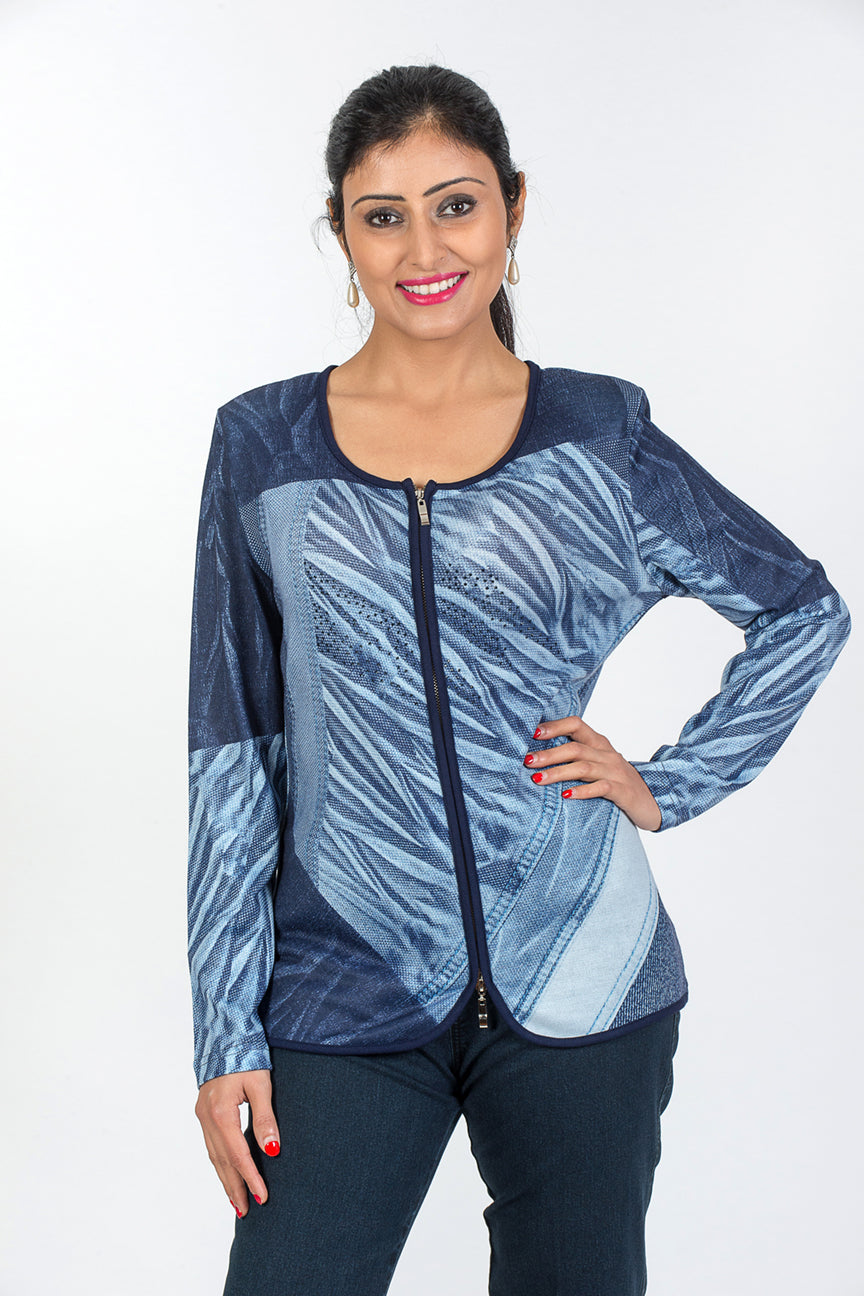 Print Zip Jacket - Navy