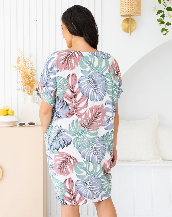 Pocket Dress - White Tropical Print